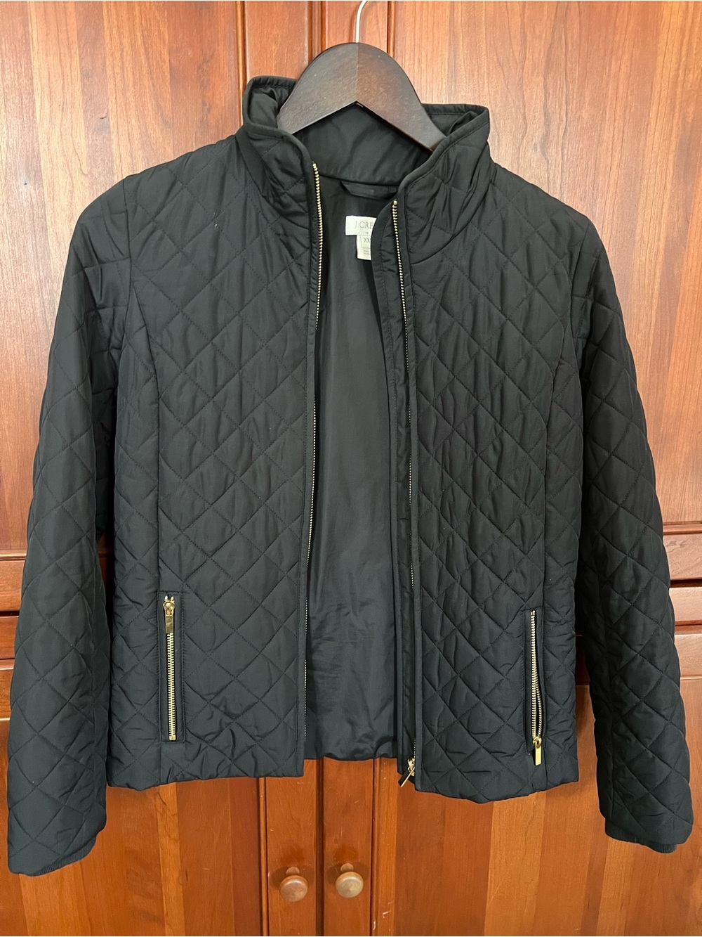 J. Crew Black Quilted Puffer Jacket with Gold Zippers